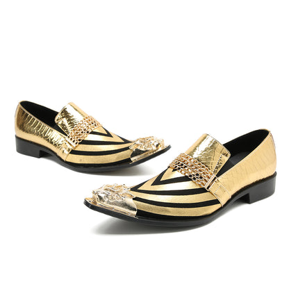 Mens Metal-Tip Pointed Toe Genuine Leather Horsebit Western Loafers