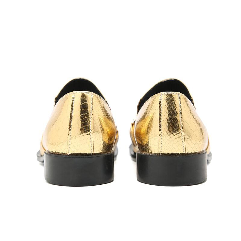Mens Metal-Tip Pointed Toe Genuine Leather Horsebit Western Loafers