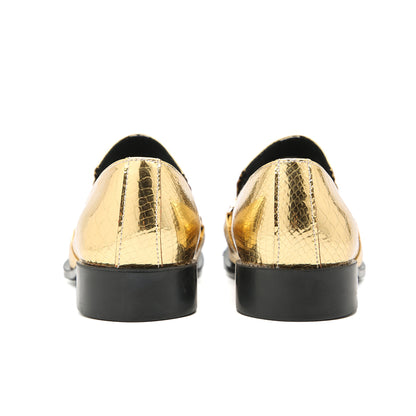 Mens Metal-Tip Pointed Toe Genuine Leather Horsebit Western Loafers