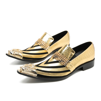 Mens Metal-Tip Pointed Toe Genuine Leather Horsebit Western Loafers