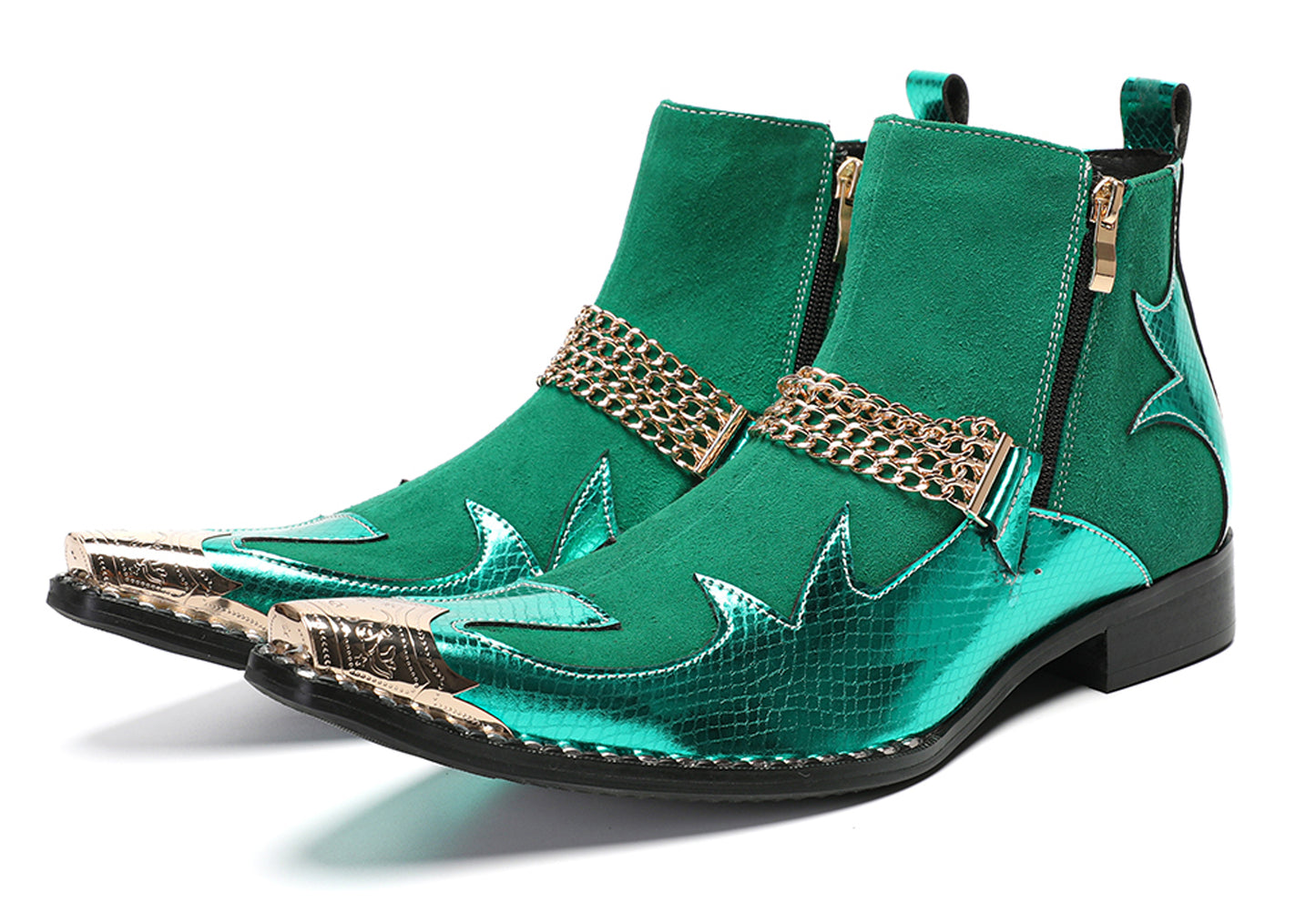 Mens Green Suede & Metal Toe Cap Cowboy Western Boots