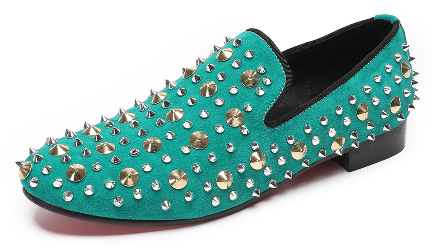 Mens Rocker Suede Party Dsico Ballroom Bar Disco Studded Loafers