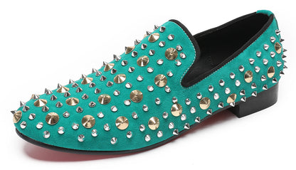 Mens Rocker Suede Party Dsico Ballroom Bar Disco Studded Loafers