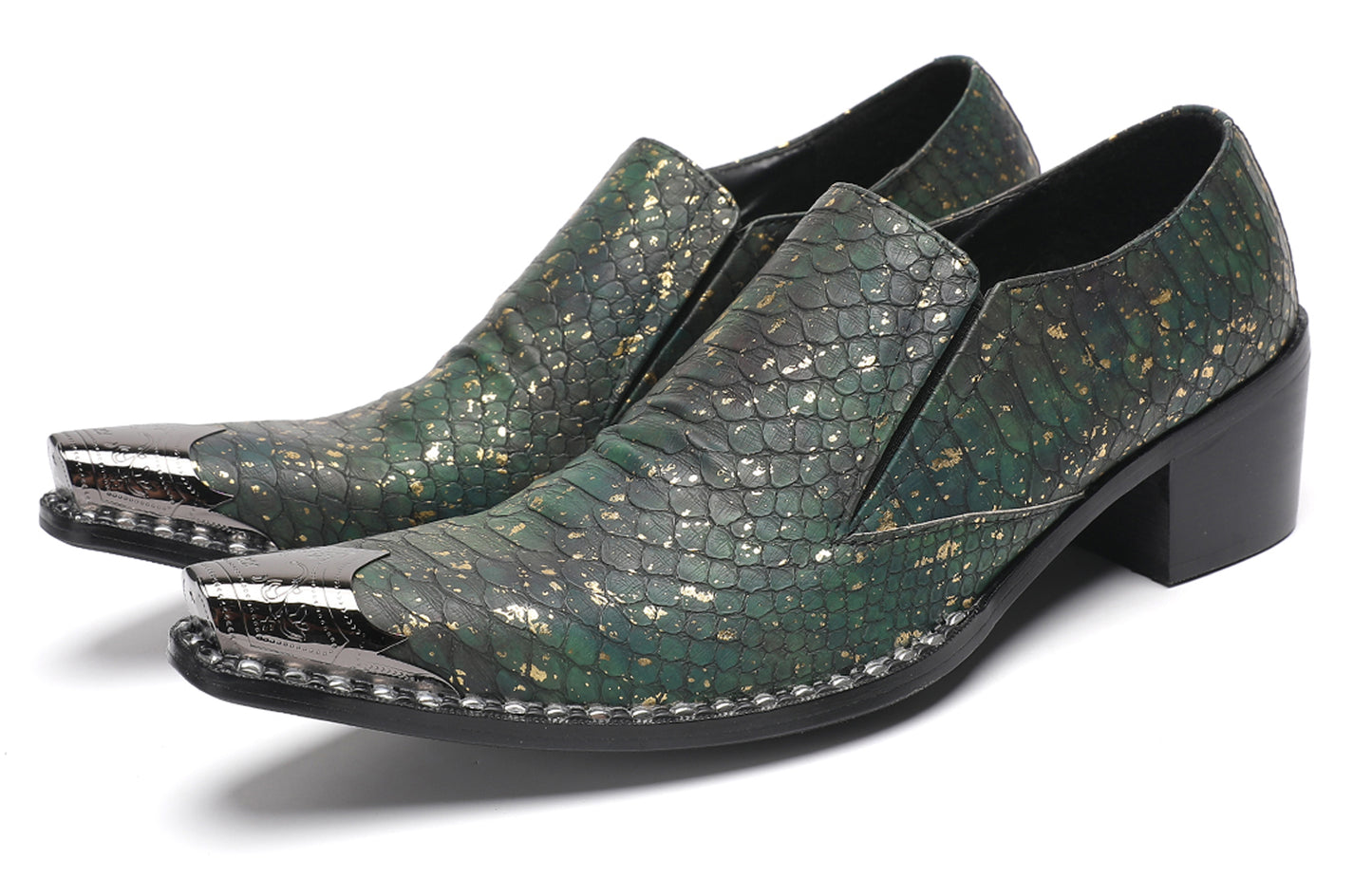 Mens Exotic Snakeskin Leather Slip-On Western Loafers