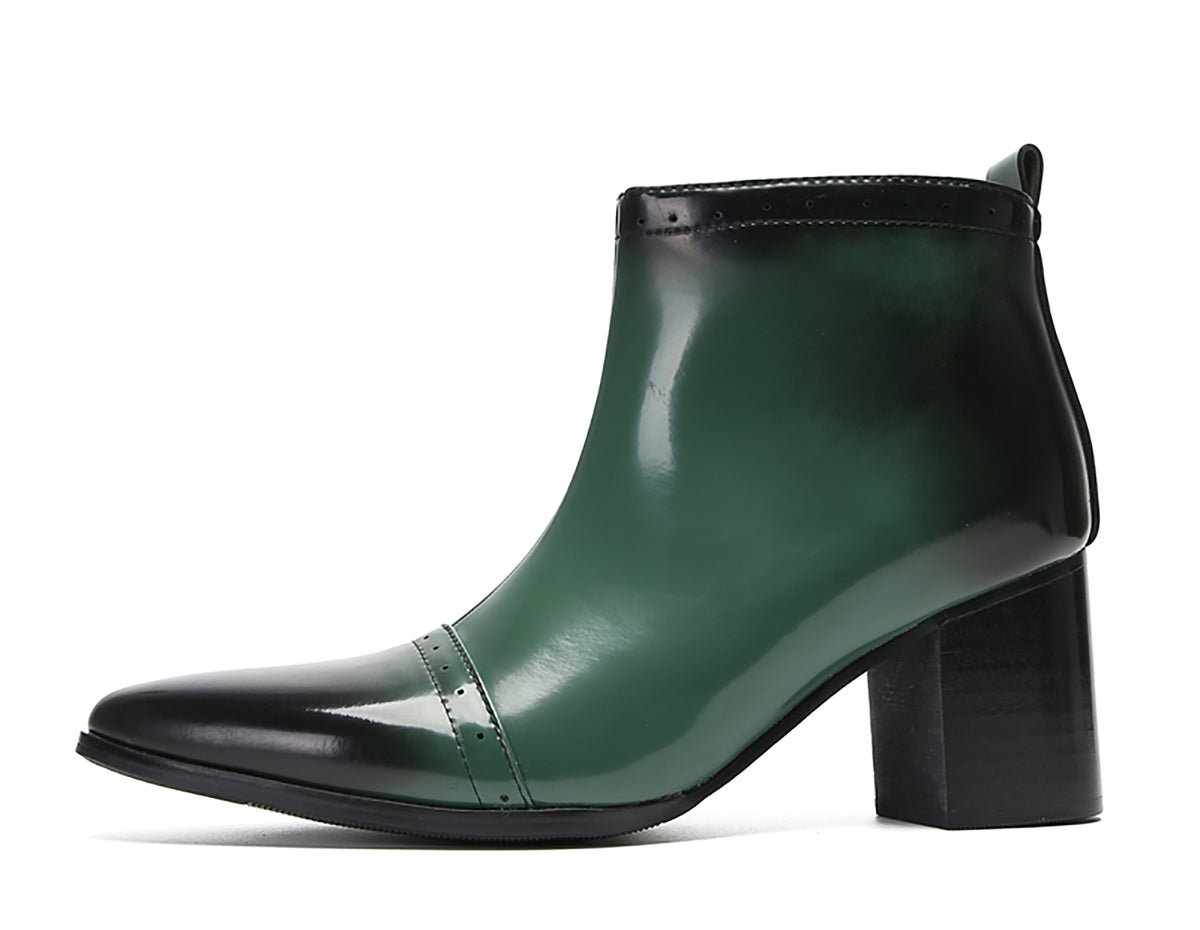 Mens Patent Leather Zipper On Side Mid Calf Heel Ankle Boots
