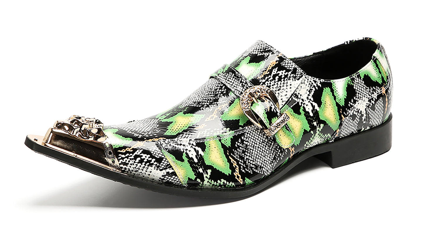 Mens Disco Party Dress Metal Pointed Toe Buckle Western Loafers