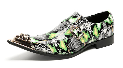 Mens Disco Party Dress Metal Pointed Toe Buckle Western Loafers