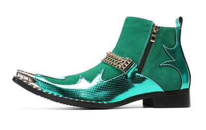 Mens Green Suede & Metal Toe Cap Cowboy Western Boots