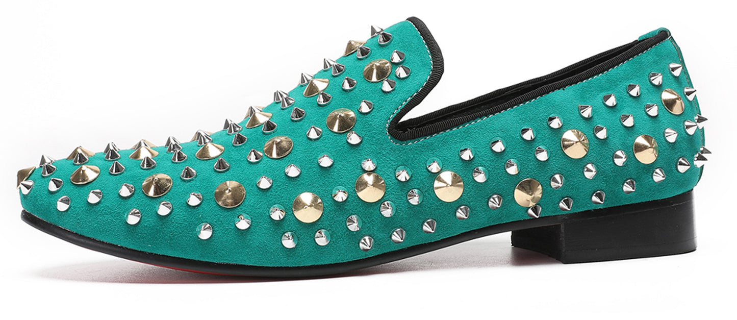 Mens Rocker Suede Party Dsico Ballroom Bar Disco Studded Loafers