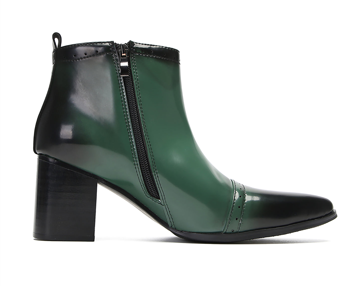 Mens Patent Leather Zipper On Side Mid Calf Heel Ankle Boots
