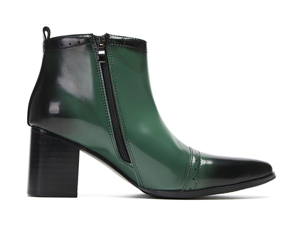 Mens Patent Leather Zipper On Side Mid Calf Heel Ankle Boots