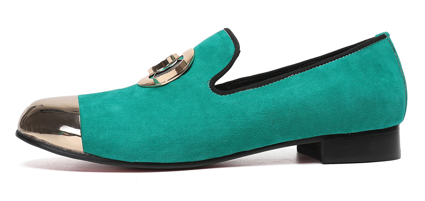 Mens Green Suede Bar Disco Prom Western Loafers