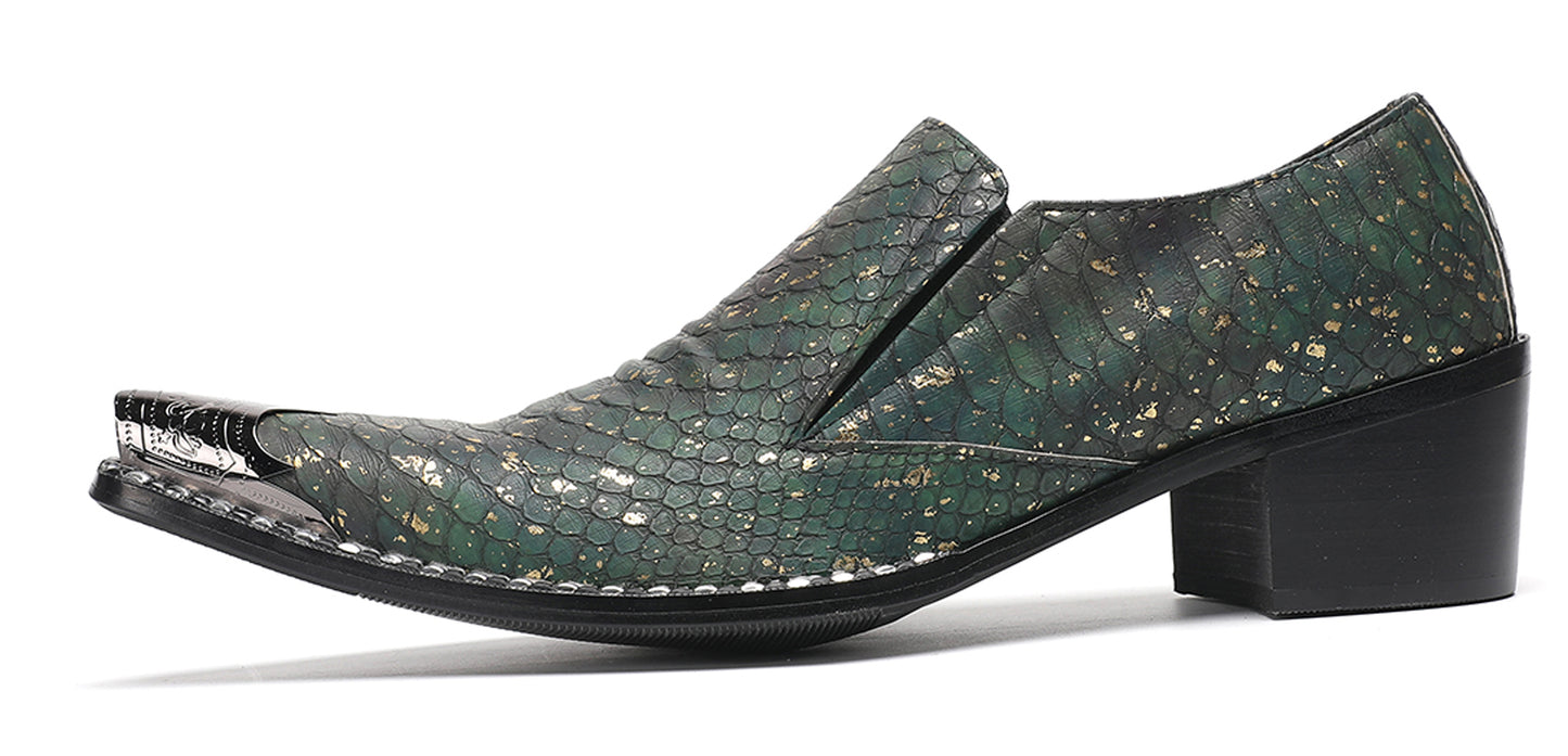 Mens Exotic Snakeskin Leather Slip-On Western Loafers
