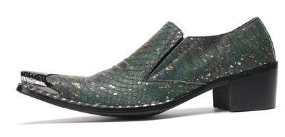 Mens Exotic Snakeskin Leather Slip-On Western Loafers