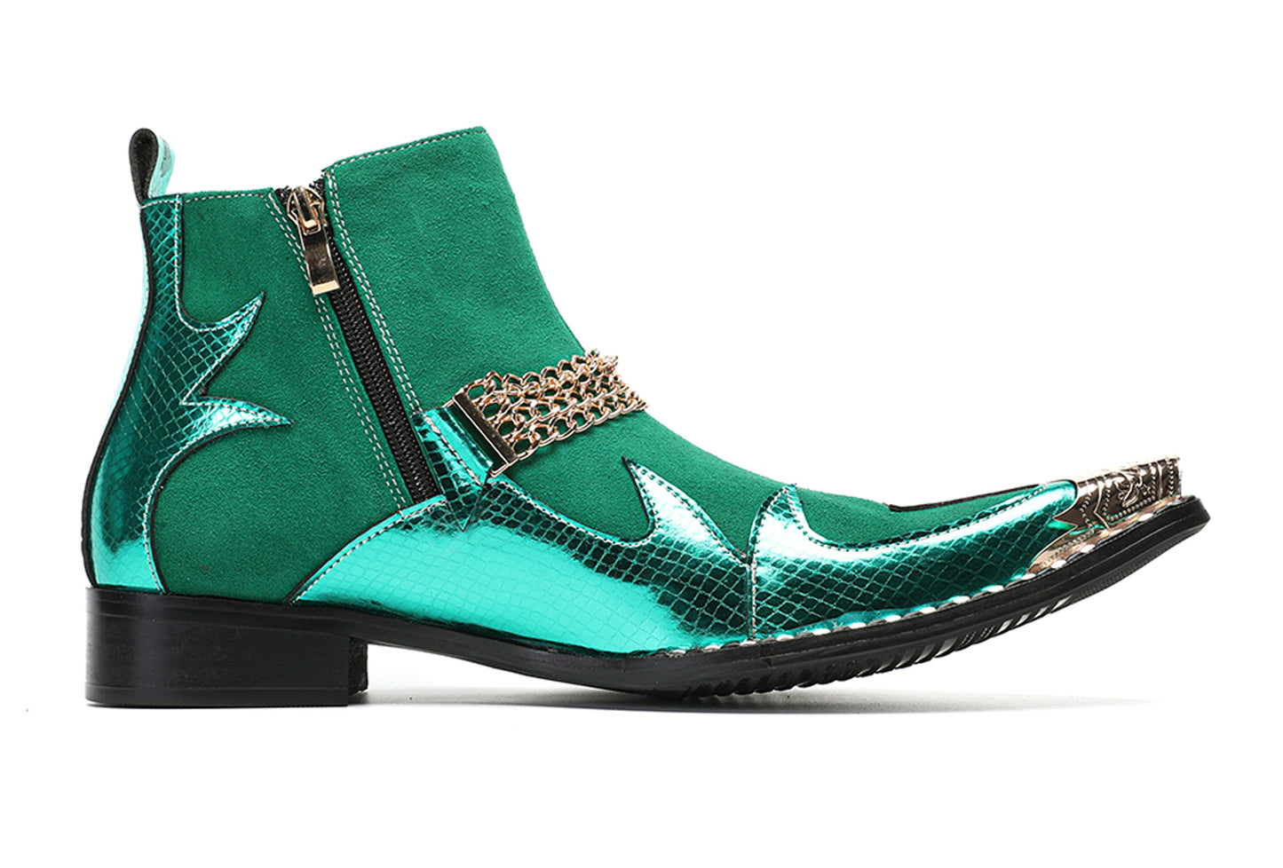 Mens Green Suede & Metal Toe Cap Cowboy Western Boots