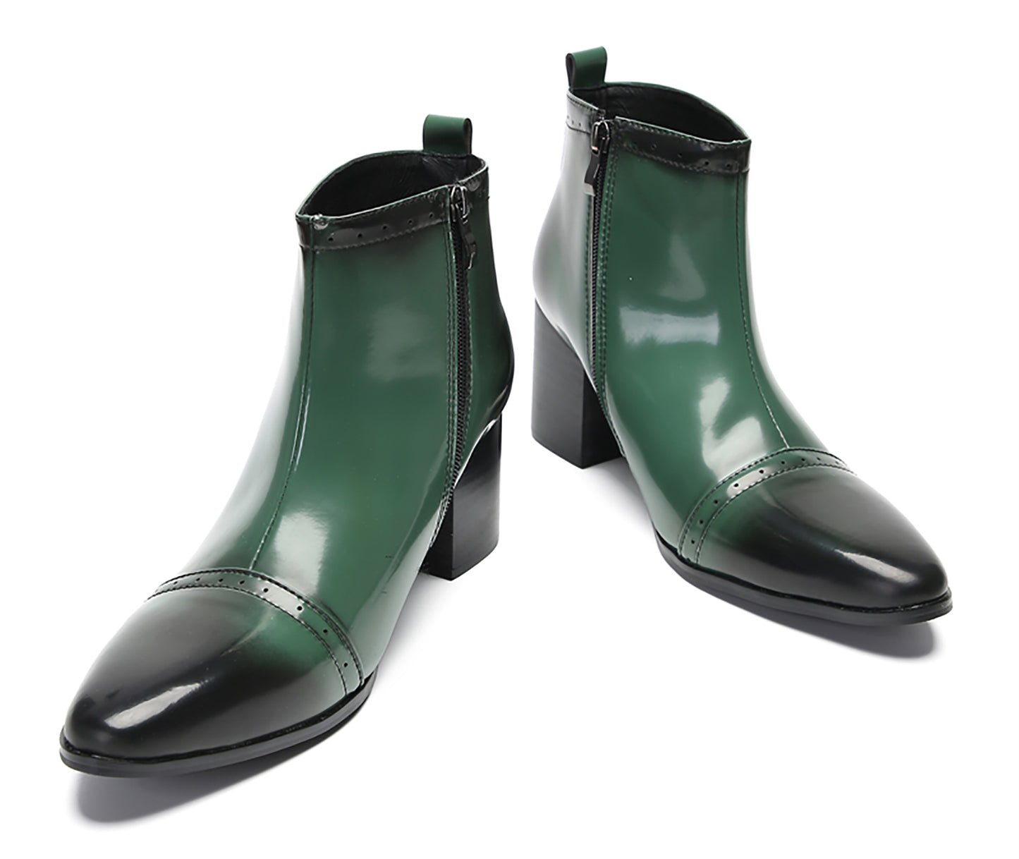Mens Patent Leather Zipper On Side Mid Calf Heel Ankle Boots