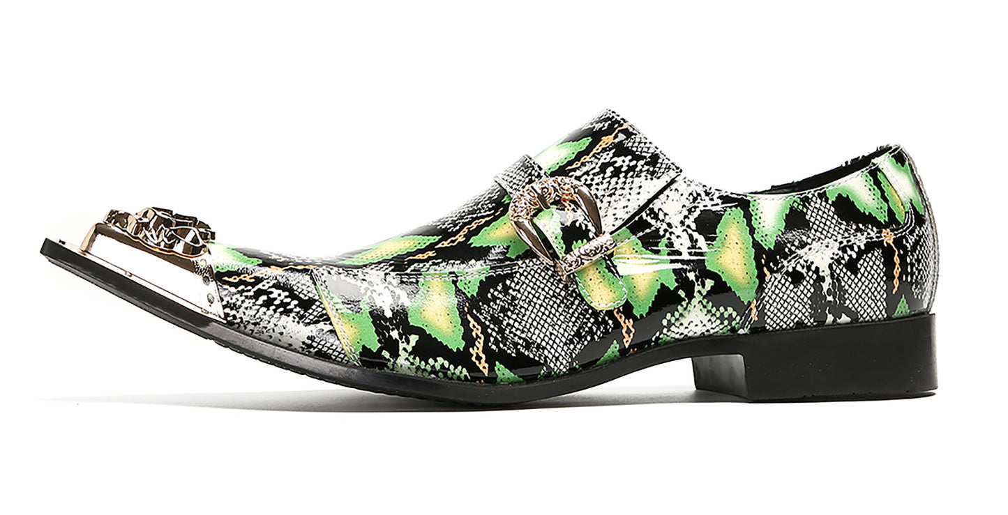 Mens Disco Party Dress Metal Pointed Toe Buckle Western Loafers