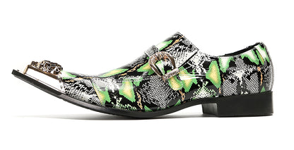 Mens Disco Party Dress Metal Pointed Toe Buckle Western Loafers