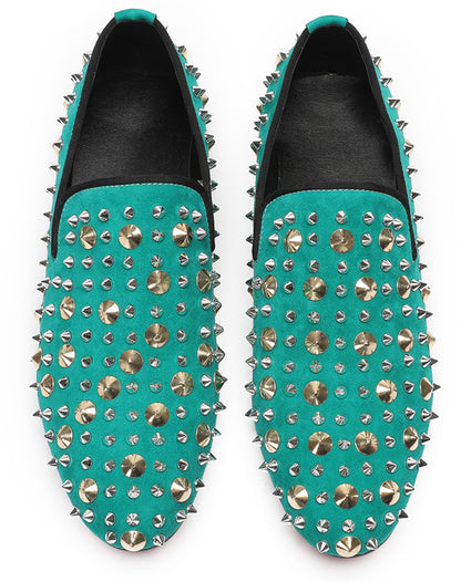 Mens Rocker Suede Party Dsico Ballroom Bar Disco Studded Loafers