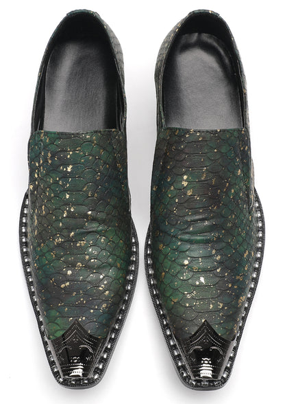 Mens Exotic Snakeskin Leather Slip-On Western Loafers