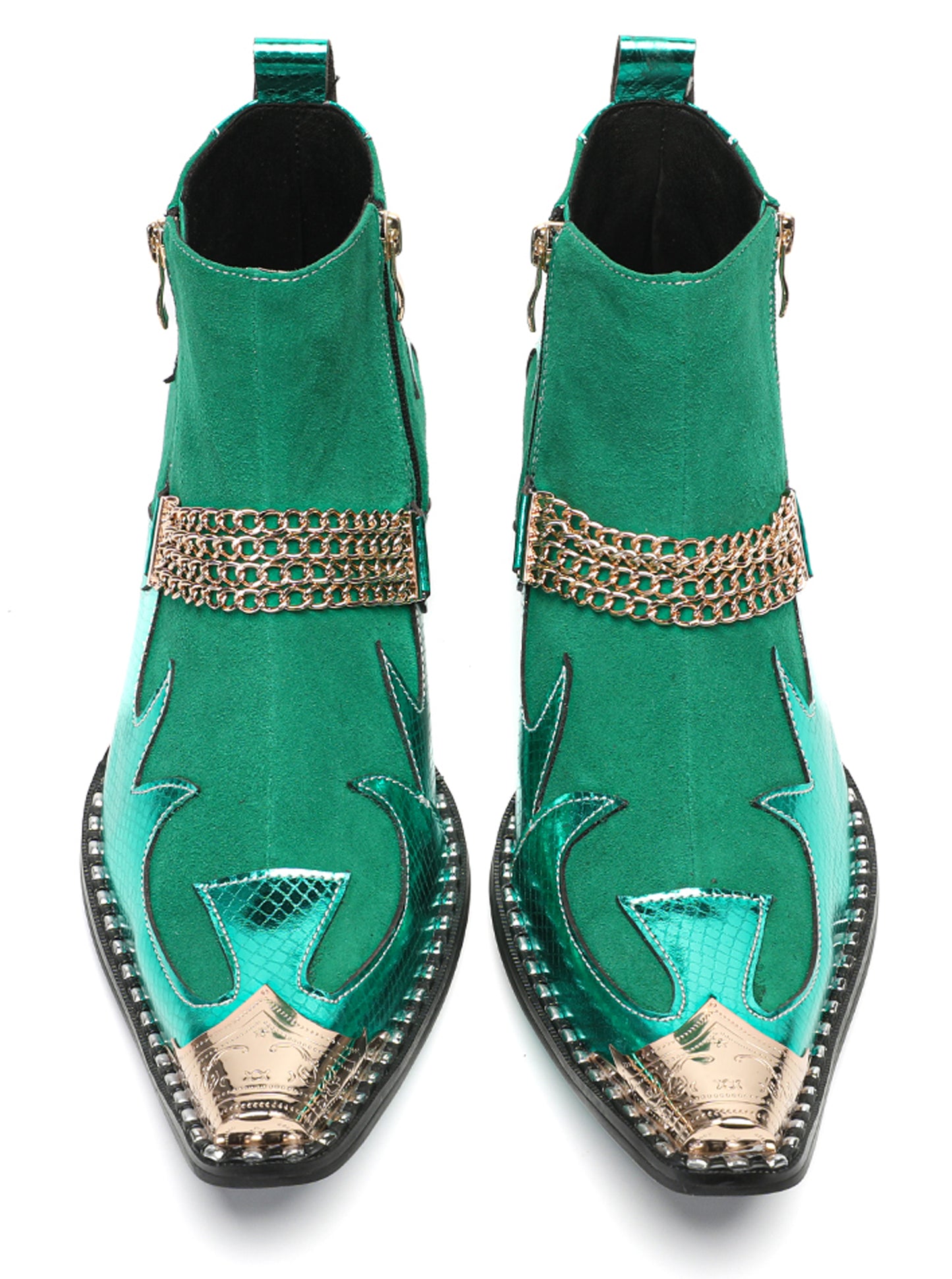 Mens Green Suede & Metal Toe Cap Cowboy Western Boots