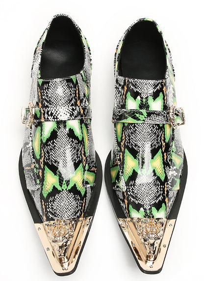 Mens Disco Party Dress Metal Pointed Toe Buckle Western Loafers