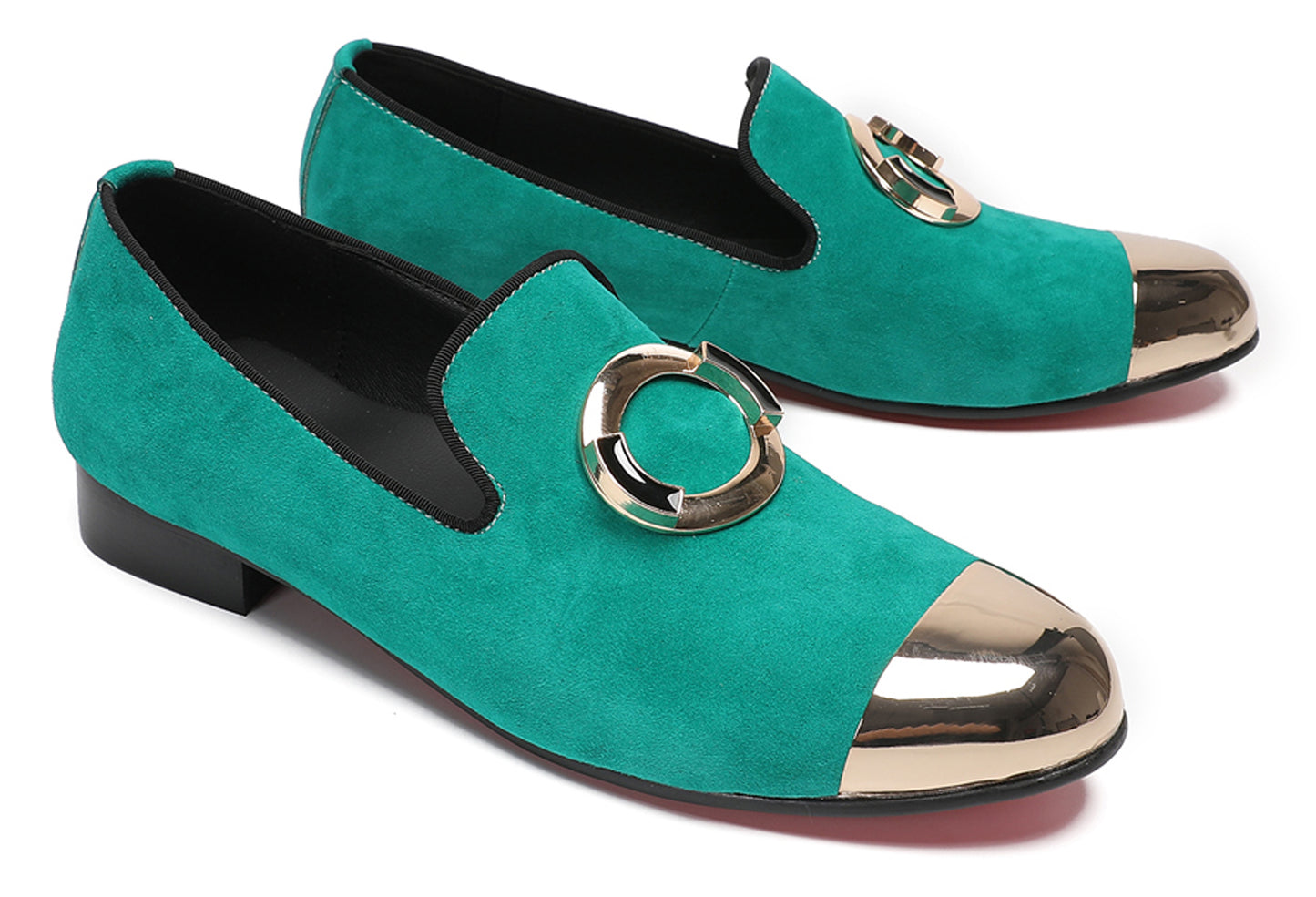 Mens Green Suede Bar Disco Prom Western Loafers