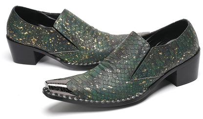 Mens Exotic Snakeskin Leather Slip-On Western Loafers