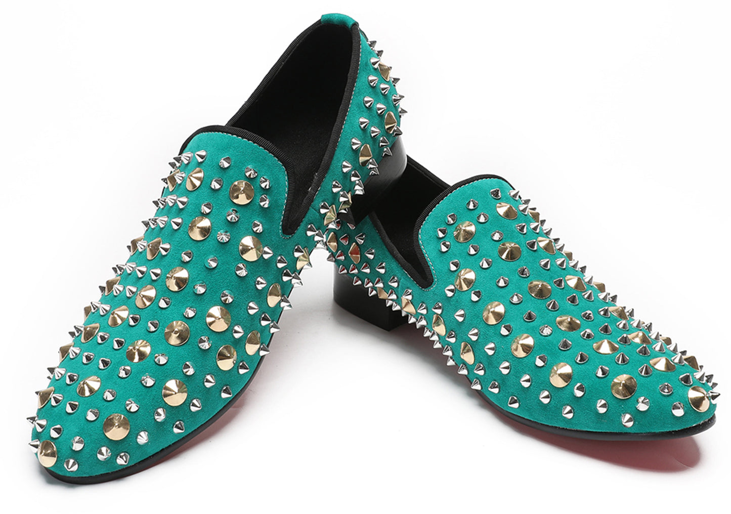 Mens Rocker Suede Party Dsico Ballroom Bar Disco Studded Loafers