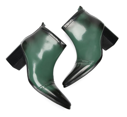 Mens Patent Leather Zipper On Side Mid Calf Heel Ankle Boots