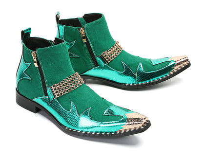 Mens Green Suede & Metal Toe Cap Cowboy Western Boots