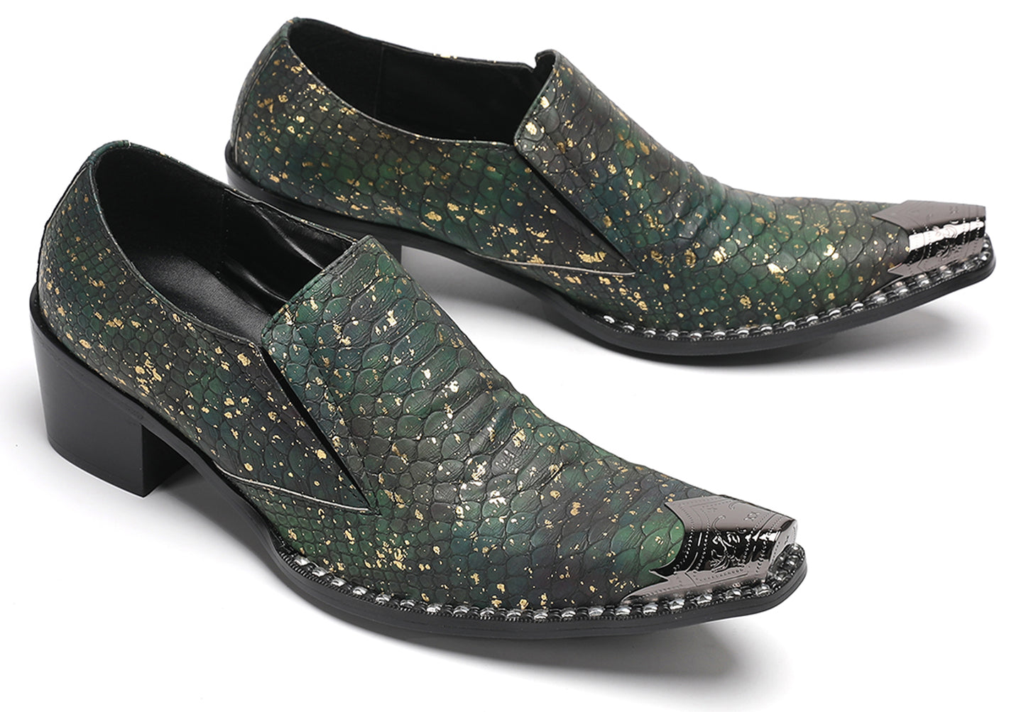 Mens Exotic Snakeskin Leather Slip-On Western Loafers