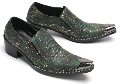 Mens Exotic Snakeskin Leather Slip-On Western Loafers