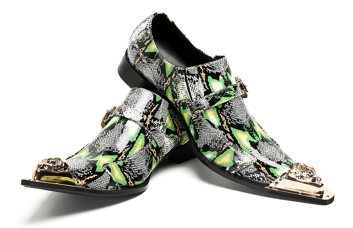 Mens Disco Party Dress Metal Pointed Toe Buckle Western Loafers