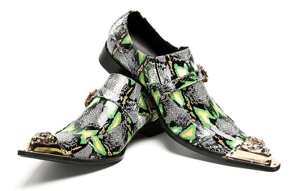 Mens Disco Party Dress Metal Pointed Toe Buckle Western Loafers