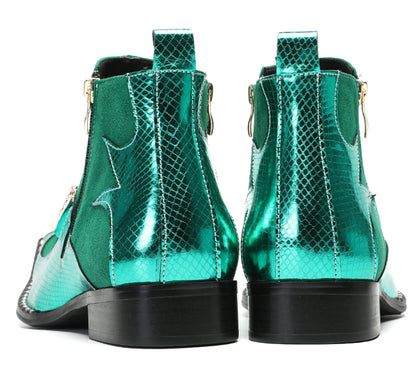 Mens Green Suede & Metal Toe Cap Cowboy Western Boots