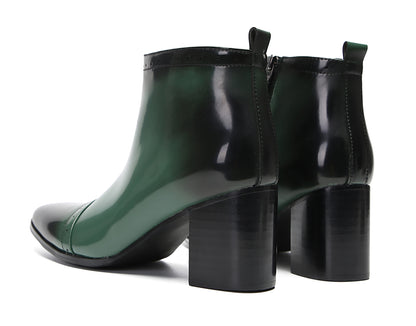 Mens Patent Leather Zipper On Side Mid Calf Heel Ankle Boots