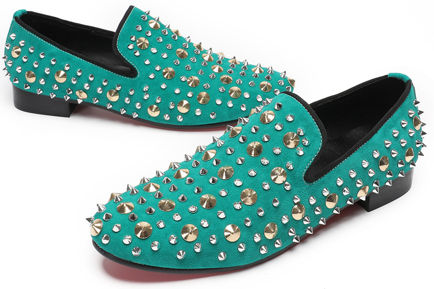 Mens Rocker Suede Party Dsico Ballroom Bar Disco Studded Loafers