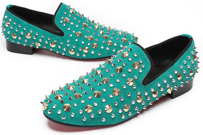 Mens Rocker Suede Party Dsico Ballroom Bar Disco Studded Loafers