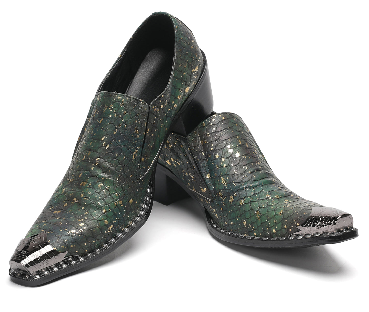 Mens Exotic Snakeskin Leather Slip-On Western Loafers