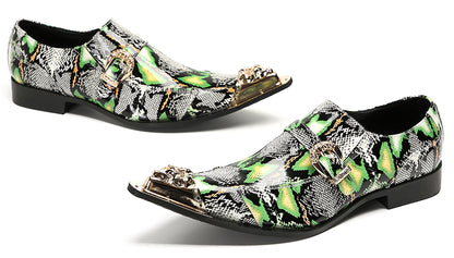 Mens Disco Party Dress Metal Pointed Toe Buckle Western Loafers