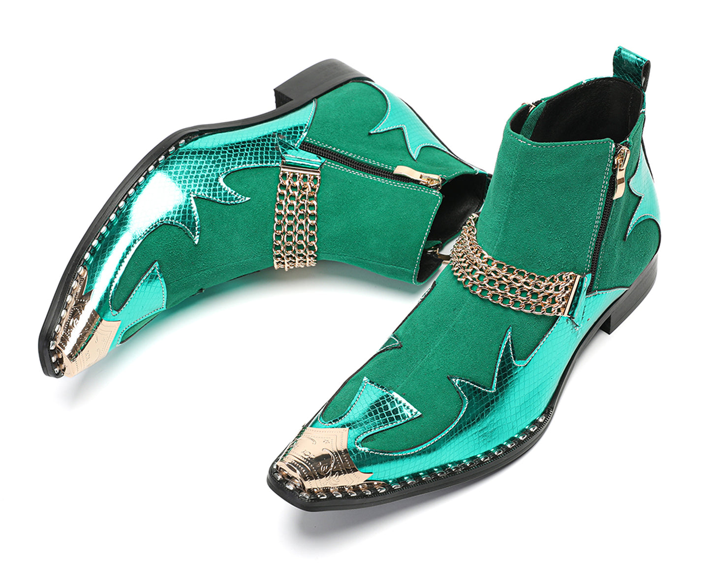 Mens Green Suede & Metal Toe Cap Cowboy Western Boots