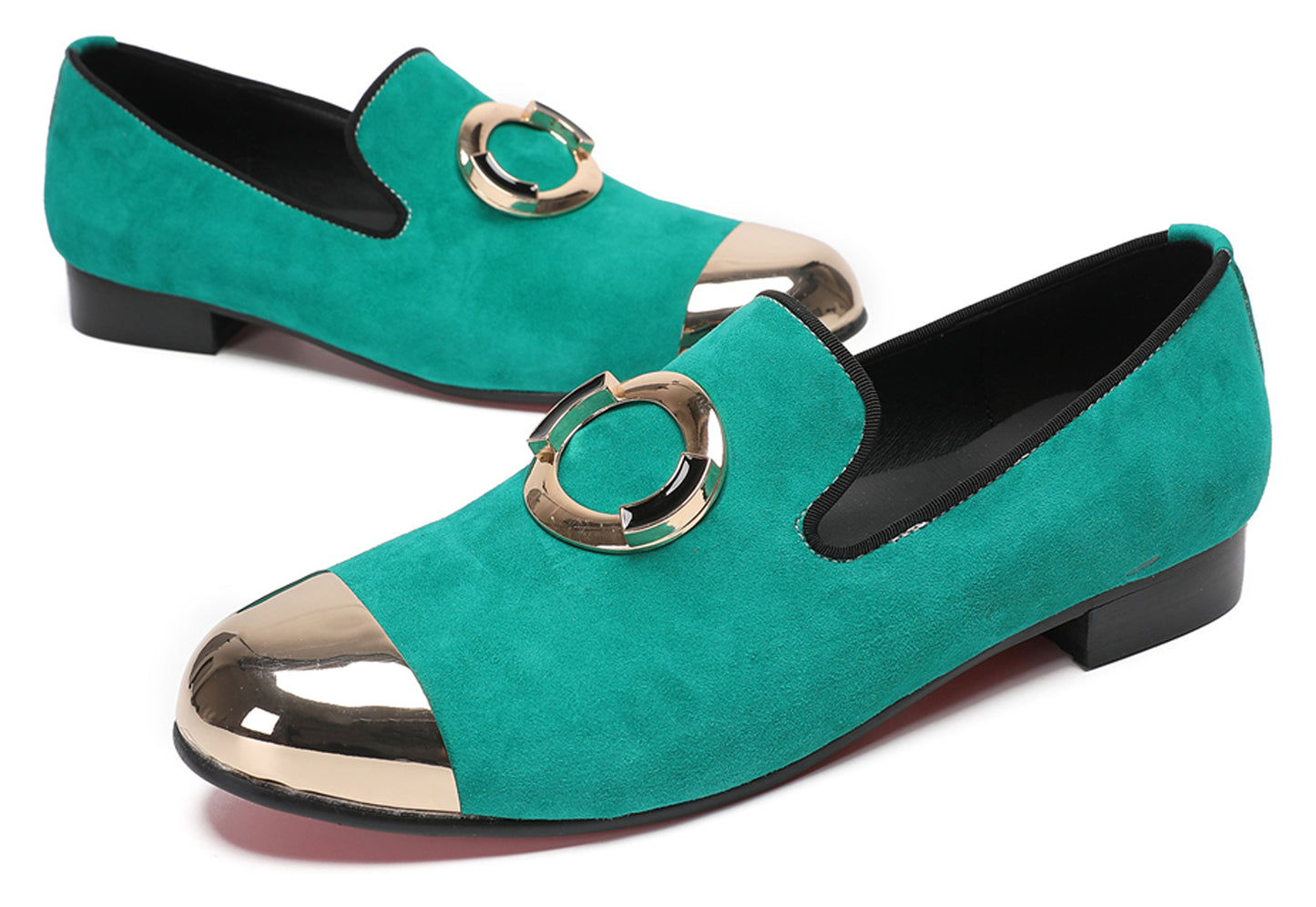 Mens Green Suede Bar Disco Prom Western Loafers