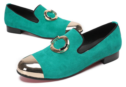 Mens Green Suede Bar Disco Prom Western Loafers