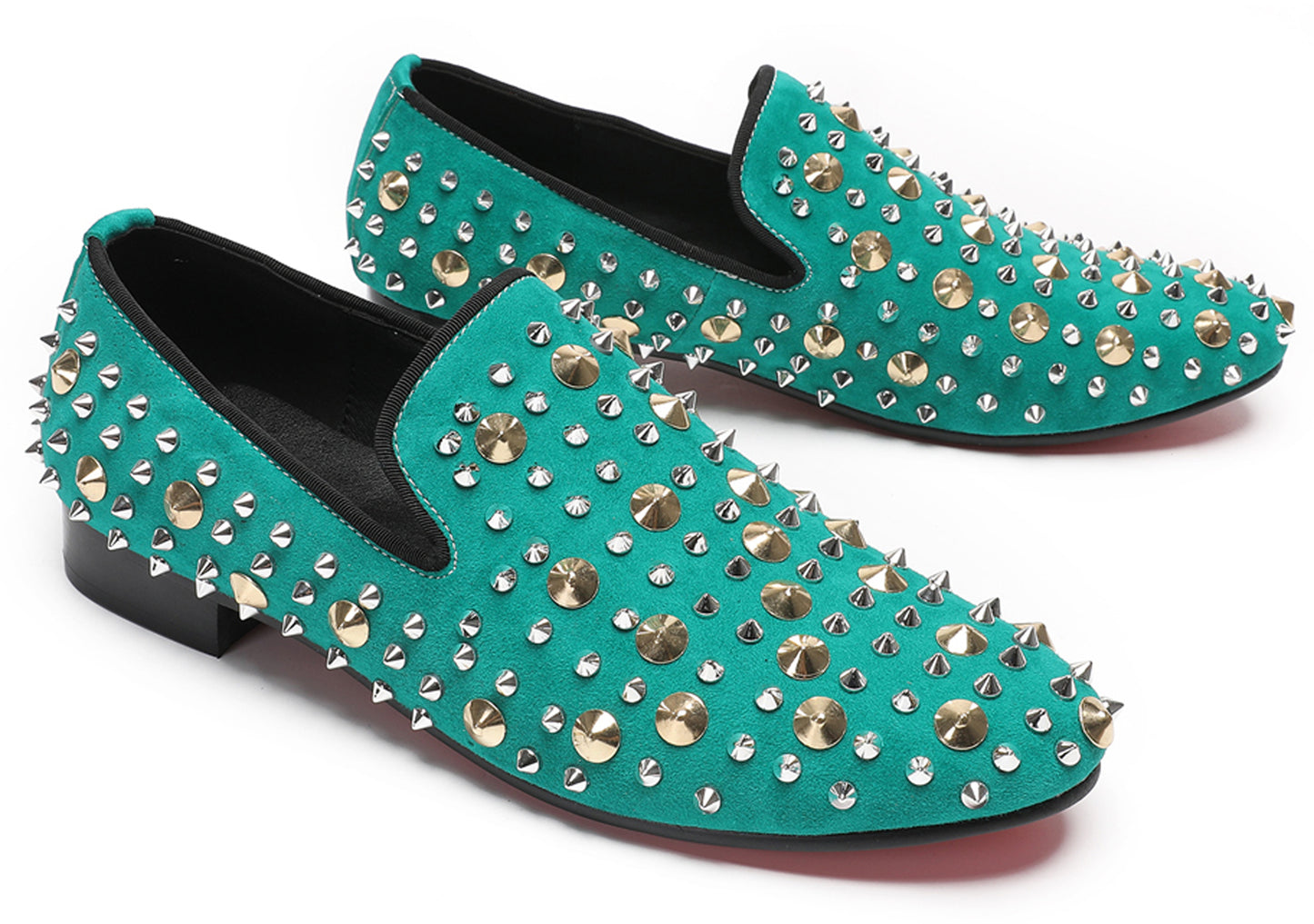 Mens Rocker Suede Party Dsico Ballroom Bar Disco Studded Loafers