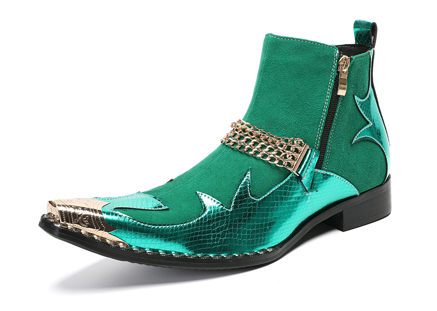 Mens Green Suede & Metal Toe Cap Cowboy Western Boots