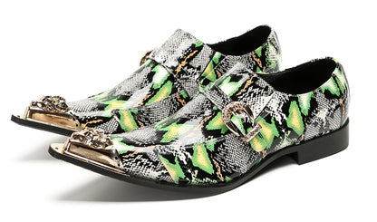 Mens Disco Party Dress Metal Pointed Toe Buckle Western Loafers