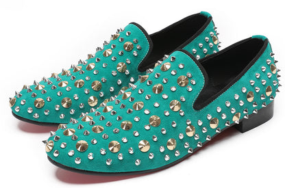 Mens Rocker Suede Party Dsico Ballroom Bar Disco Studded Loafers