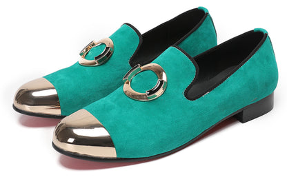 Mens Green Suede Bar Disco Prom Western Loafers