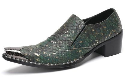 Mens Exotic Snakeskin Leather Slip-On Western Loafers